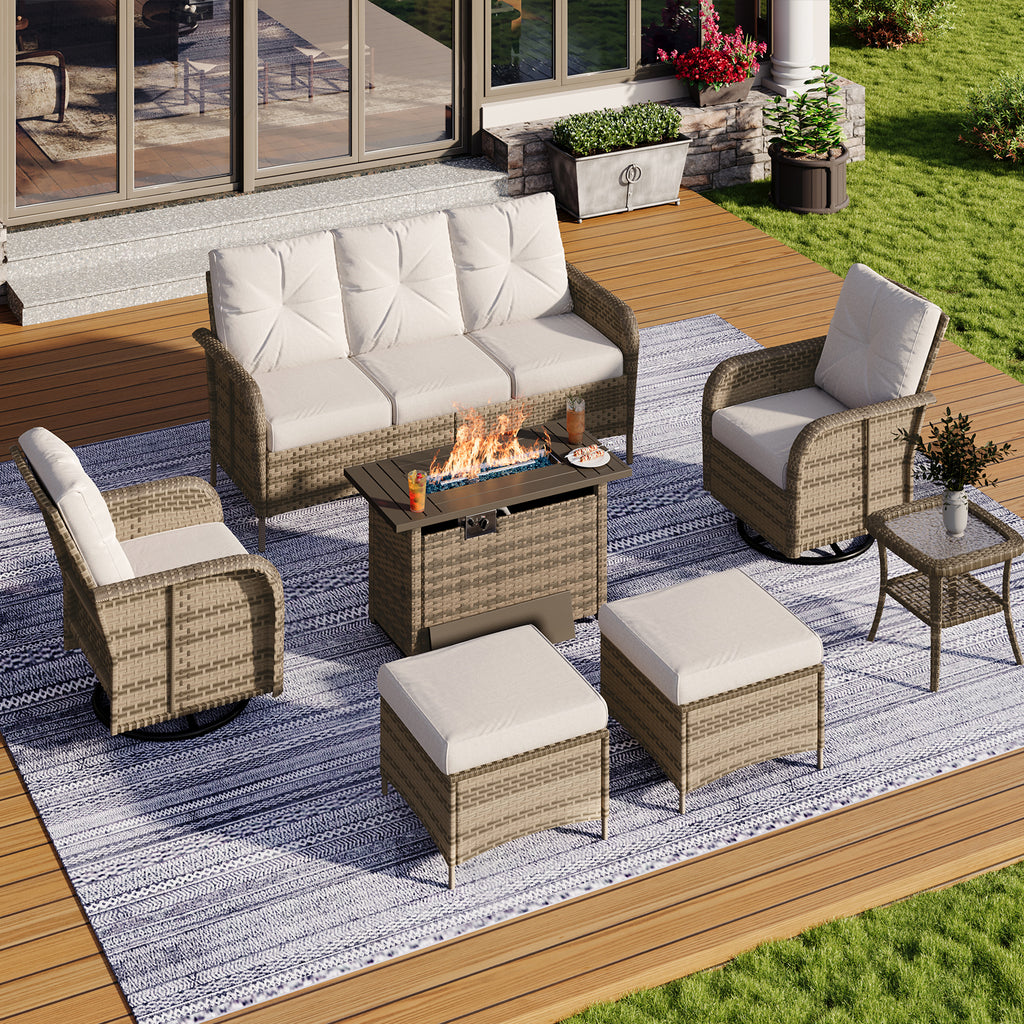 Aoxun Patio Furniture Set, Wicker Rattan Outdoor Sectional Sofa with High Back Swivel Rocker Chairs, Outdoor Patio Furniture Set