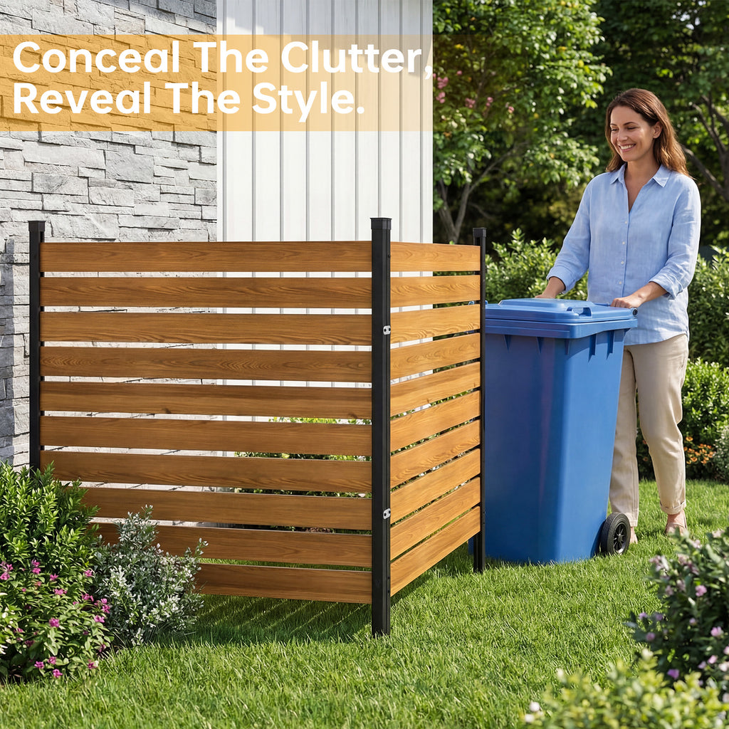 Aoxun 2 Panels Wood Privacy Screen, 41" x 38" No-Dig Outdoor Air Conditioner Fence Trash Cans, Weather-Resistant Wooden Sectional Fencing for Garden, Patio, and Backyard Privacy