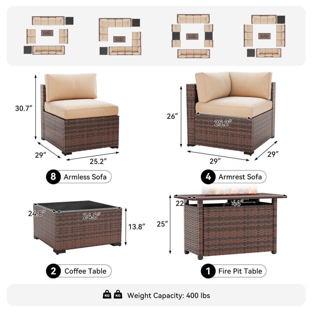 LazySunsets 7-Piece Patio Furniture Set, Wicker Rattan Outdoor Furniture with Thick Cushions, Patio Conversation Sets with Coffee Table, Outdoor Sectional Couch Sofa with Waterproof Cover