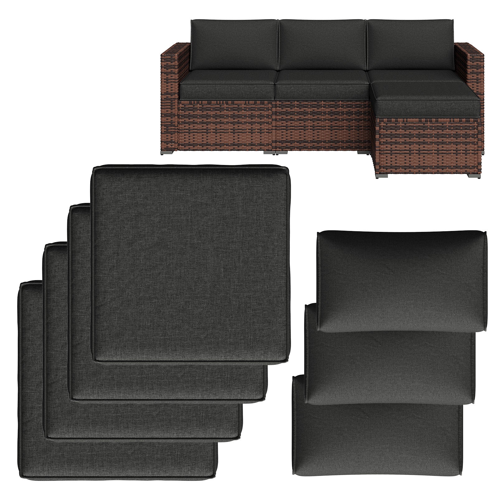 Breezestival Replacement Cushions for Outdoor Furniture, 7-Piece Outdoor Cushions for Patio Furniture, Deep Seat, Waterproof & Fade Resistant Couch Cushion for 4-Seat Patio Conversation Sets, Grey