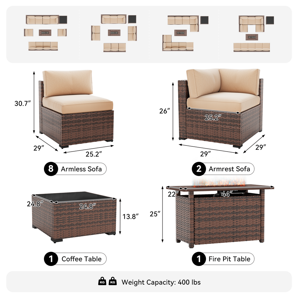LazySunsets 7-Piece Patio Furniture Set, Wicker Rattan Outdoor Furniture with Thick Cushions, Patio Conversation Sets with Coffee Table, Outdoor Sectional Couch Sofa with Waterproof Cover