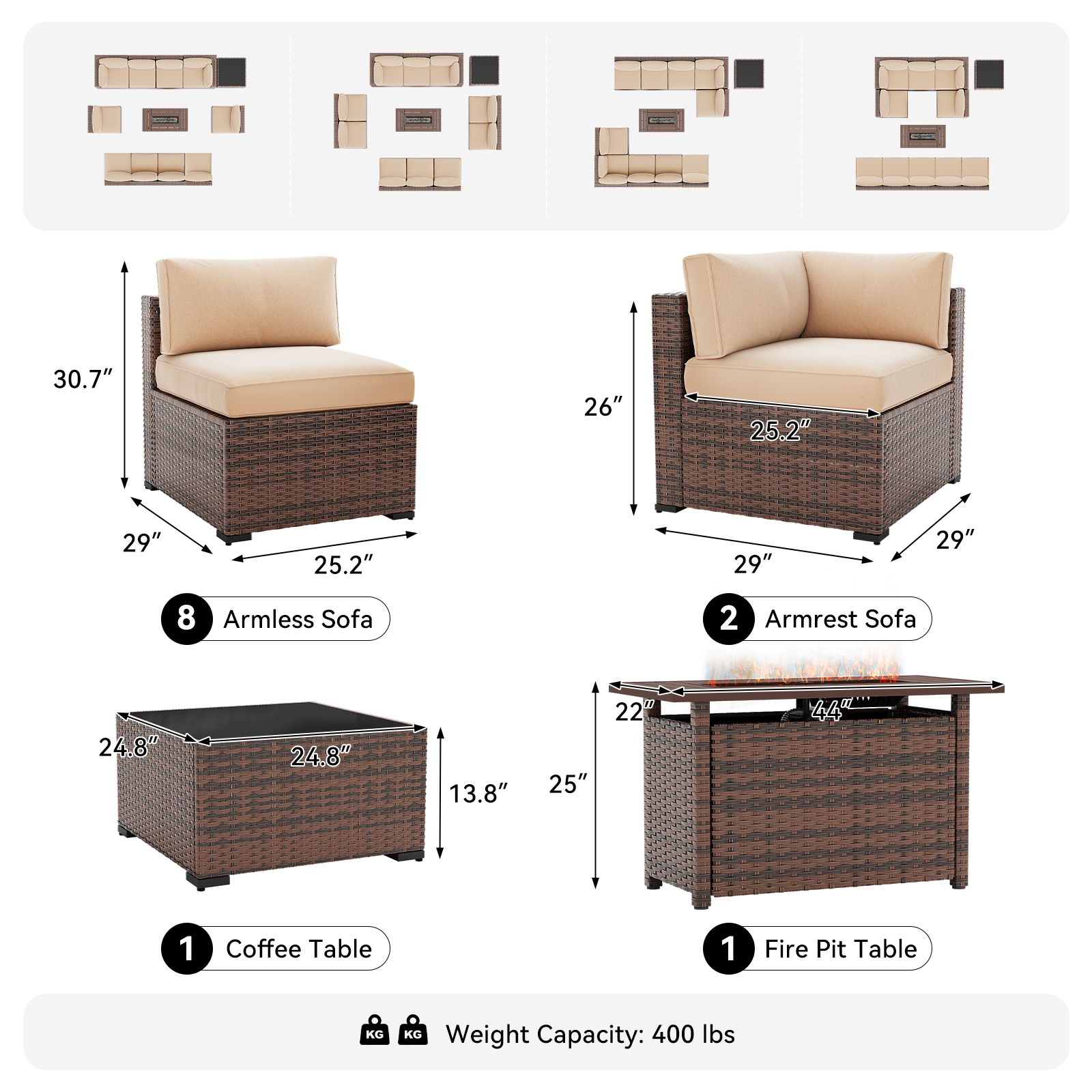 LazySunsets 7-Piece Patio Furniture Set, Wicker Rattan Outdoor Furniture with Thick Cushions, Patio Conversation Sets with Coffee Table, Outdoor Sectional Couch Sofa with Waterproof Cover