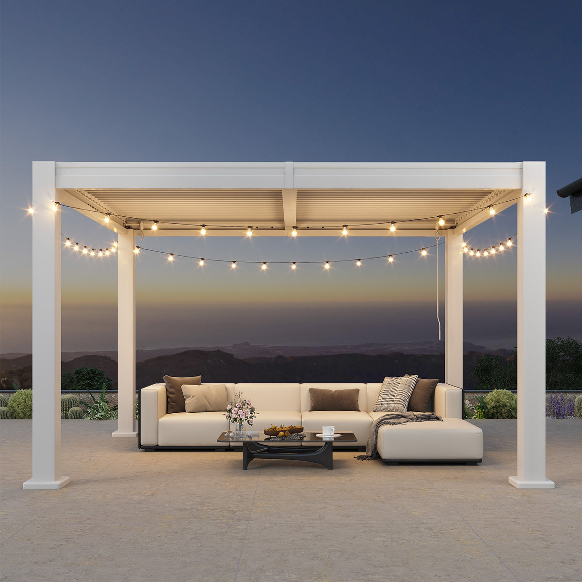 LazySunsets Louvered Pergola 10x12, Outdoor Pergola with Adjustable Louvers Outdoor Gazebo with 2 Independent Adjustable Roofs, Integrated Drainage System for Patios, Deck & Backyard, White