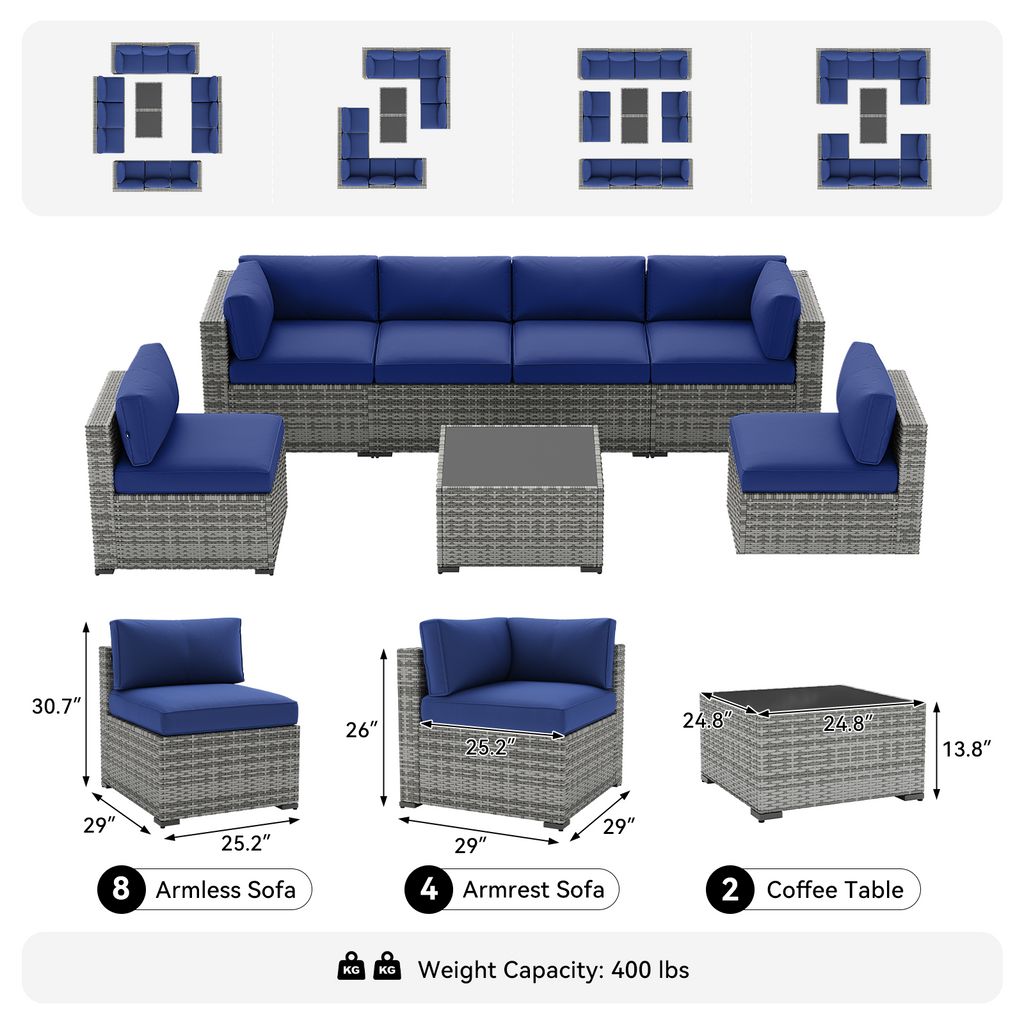 LazySunsets 7-Piece Patio Furniture Set, Wicker Rattan Outdoor Furniture with Thick Cushions, Patio Conversation Sets with Coffee Table, Outdoor Sectional Couch Sofa with Waterproof Cover