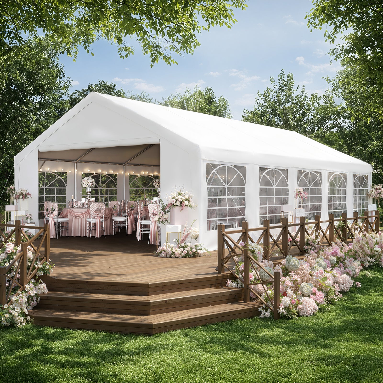 Binplax Party Tent 32x16 Canopy Heavy Duty, Waterproof Outdoor Event Tent with Removable Sidewalls & Roll-Up Door, Portable Carport for Wedding, BBQ, Camping, Birthday Party