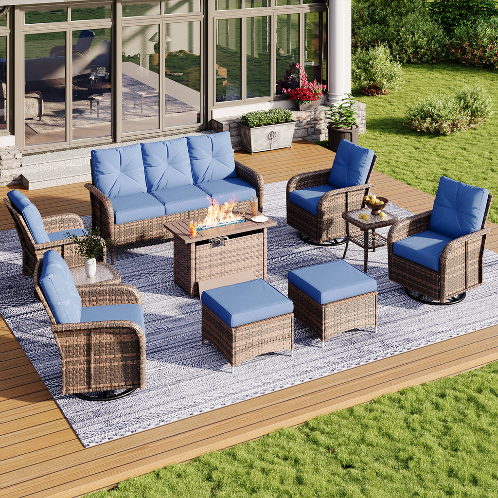 Aoxun Patio Furniture Set, Wicker Rattan Outdoor Sectional Sofa with High Back Swivel Rocker Chairs, Outdoor Patio Furniture Set