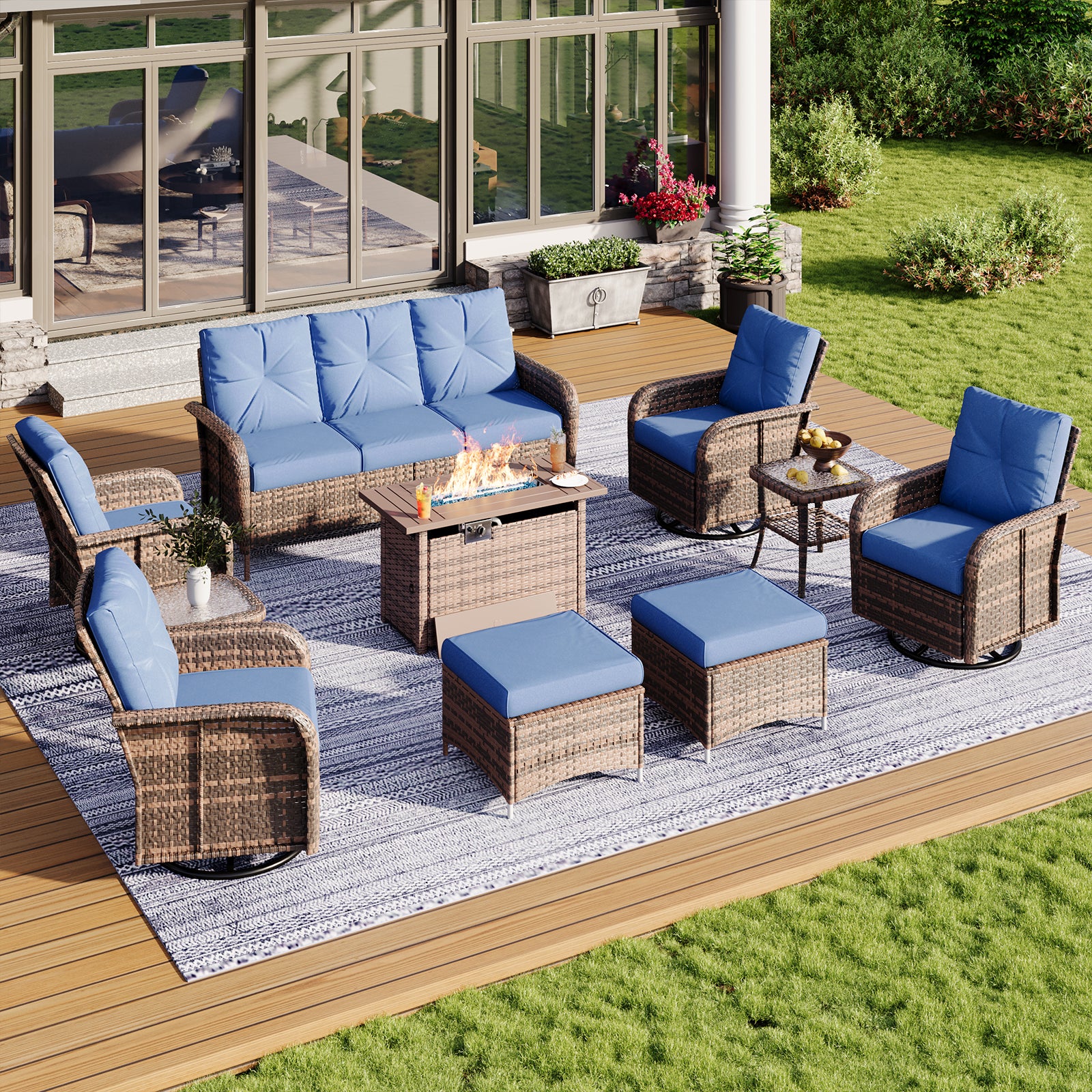 Aoxun Patio Furniture Set, Wicker Rattan Outdoor Sectional Sofa with High Back Swivel Rocker Chairs, Outdoor Patio Furniture Set