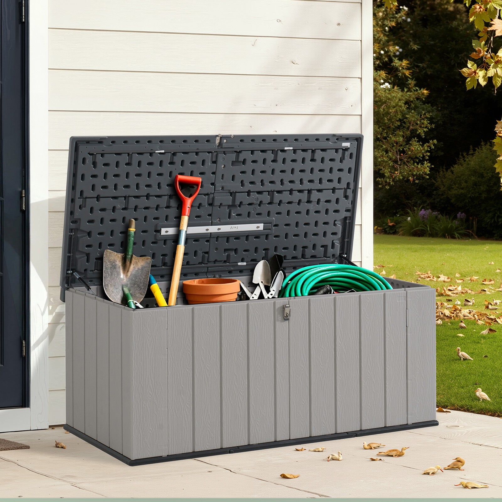 Breezestival 61 Cu.Ft Outdoor Storage Shed, Widened Outdoor Storage Cabinet Waterproof Vertical Resin Shed with Floor for Patio, Garden Tools, Pool Equipment, Easy to Assemble (White)