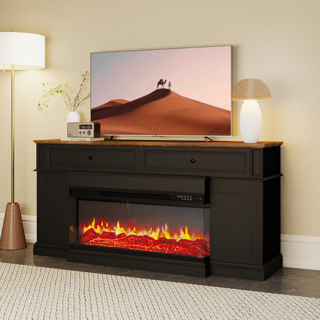 Breezestival Electric Fireplace TV Stand with 3-Sided Fireplace, 63" Entertainment Center for TVs up to 70", Modern Media Console with Large Storage, Black