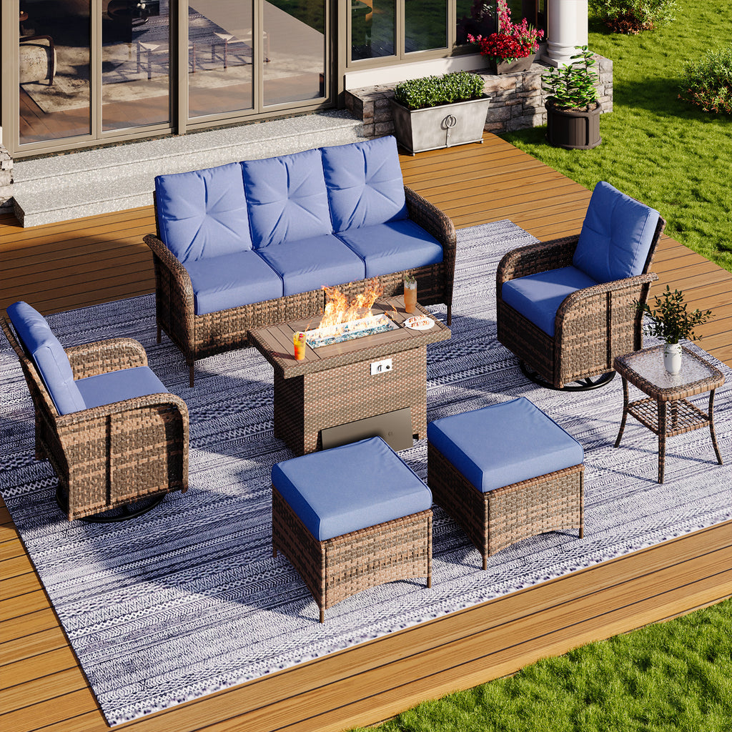 Aoxun Patio Furniture Set, Wicker Rattan Outdoor Sectional Sofa with High Back Swivel Rocker Chairs, Outdoor Patio Furniture Set