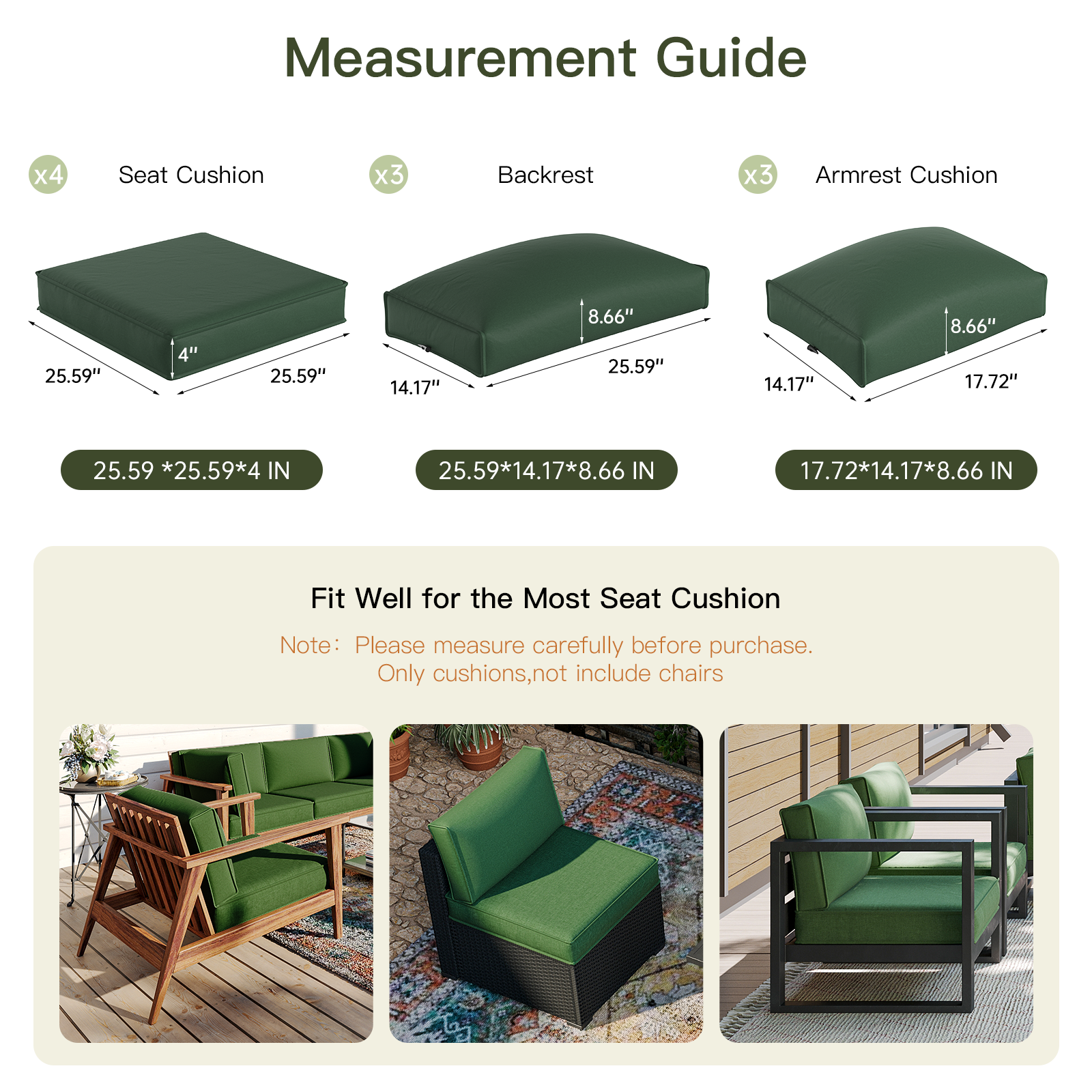 Breezestival Patio Furniture Replacement Cushions for Outdoor Furniture Set of 4, Thick Patio Sofa Cushions for Outdoor Furniture, 9-Piece Splashproof Fade Resistant Cushions for Outdoor Couch