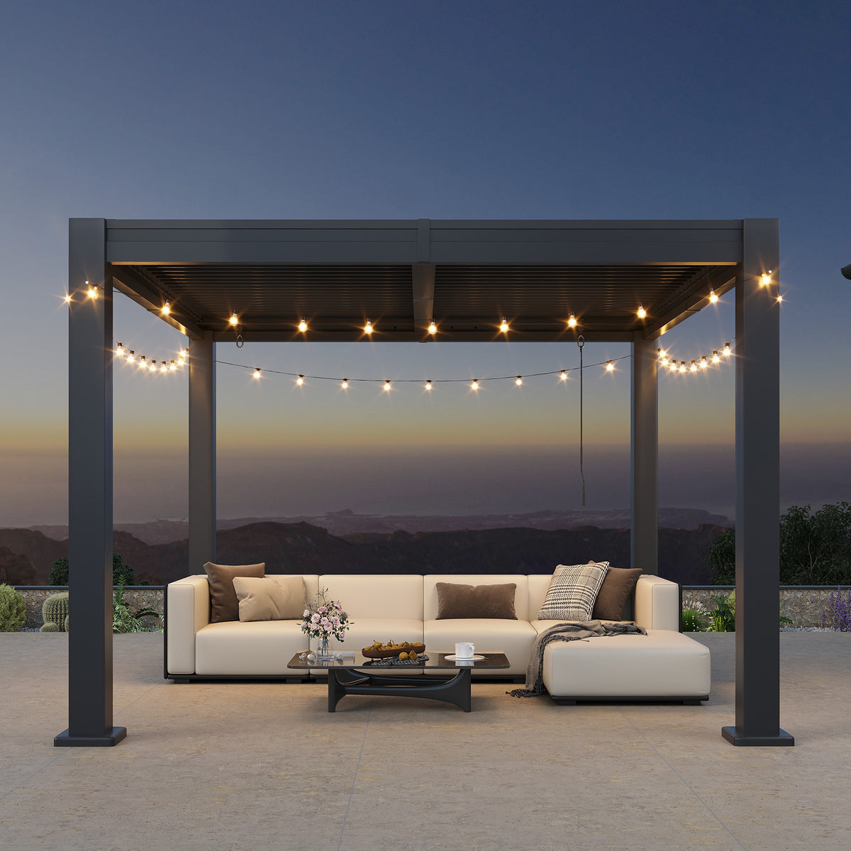 LazySunsets Louvered Pergola 10x10, Outdoor Pergola with Adjustable Louvers Outdoor Gazebo with 2 Independent Adjustable Roofs, Integrated Drainage System for Patios, Deck & Backyard, Gray