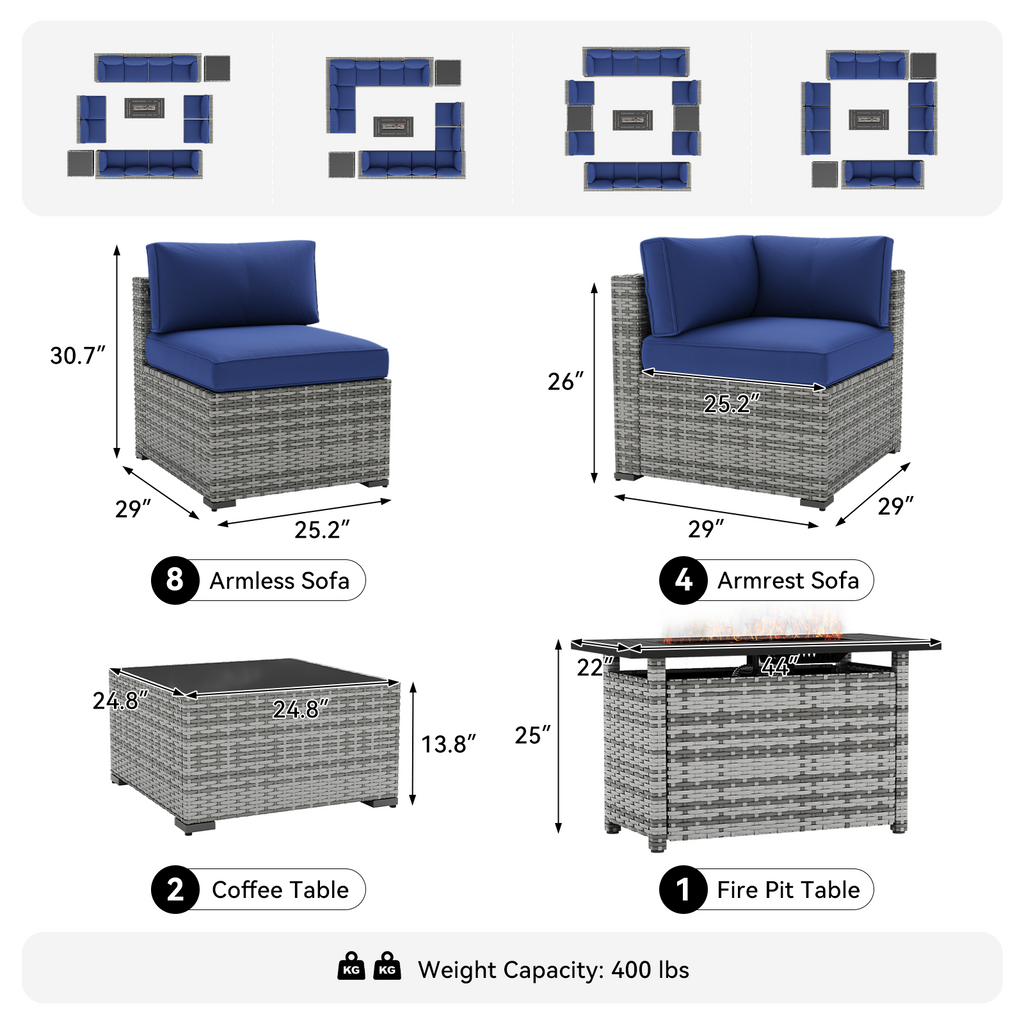 LazySunsets 7-Piece Patio Furniture Set, Wicker Rattan Outdoor Furniture with Thick Cushions, Patio Conversation Sets with Coffee Table, Outdoor Sectional Couch Sofa with Waterproof Cover