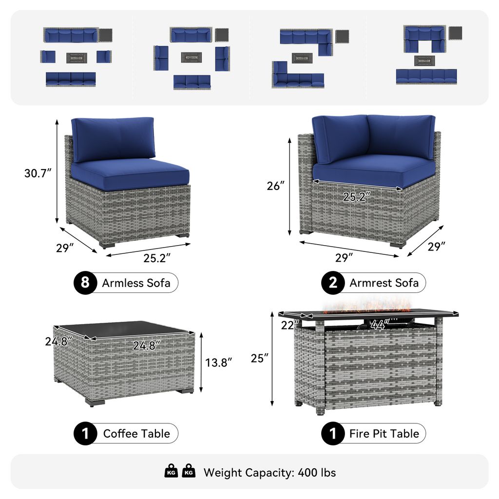 LazySunsets 7-Piece Patio Furniture Set, Wicker Rattan Outdoor Furniture with Thick Cushions, Patio Conversation Sets with Coffee Table, Outdoor Sectional Couch Sofa with Waterproof Cover