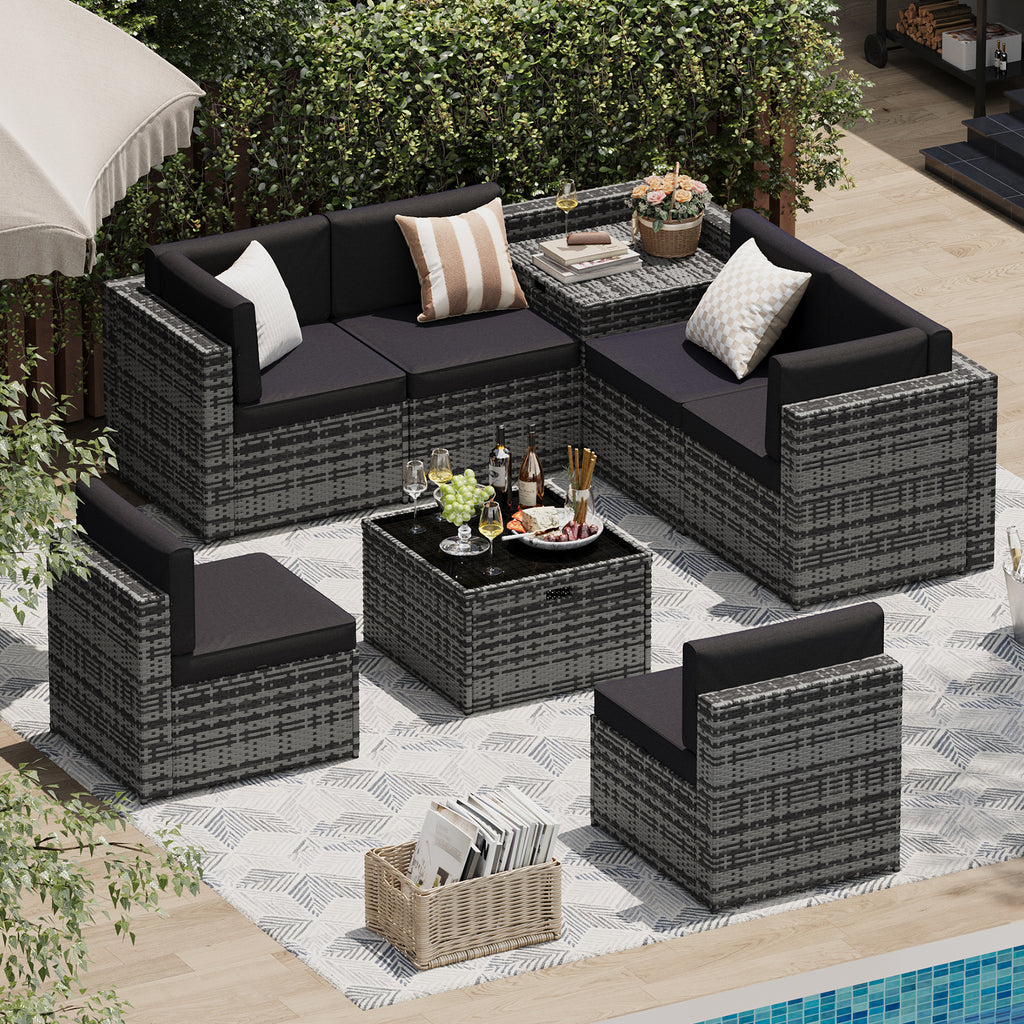 Aoxun 8 Piece Patio Furniture Set, Wicker Rattan Outdoor Furniture with Large Storage Table, Patio Conversation Sets with Waterproof Cover, Outdoor Sectional Sofa for Backyard