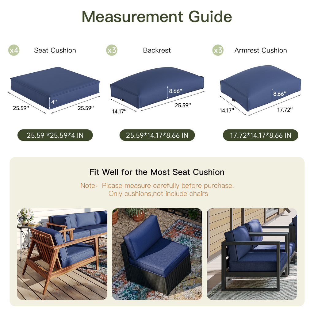Breezestival Patio Furniture Replacement Cushions for Outdoor Furniture Set of 4, Thick Patio Sofa Cushions for Outdoor Furniture, 9-Piece Splashproof Fade Resistant Cushions for Outdoor Couch
