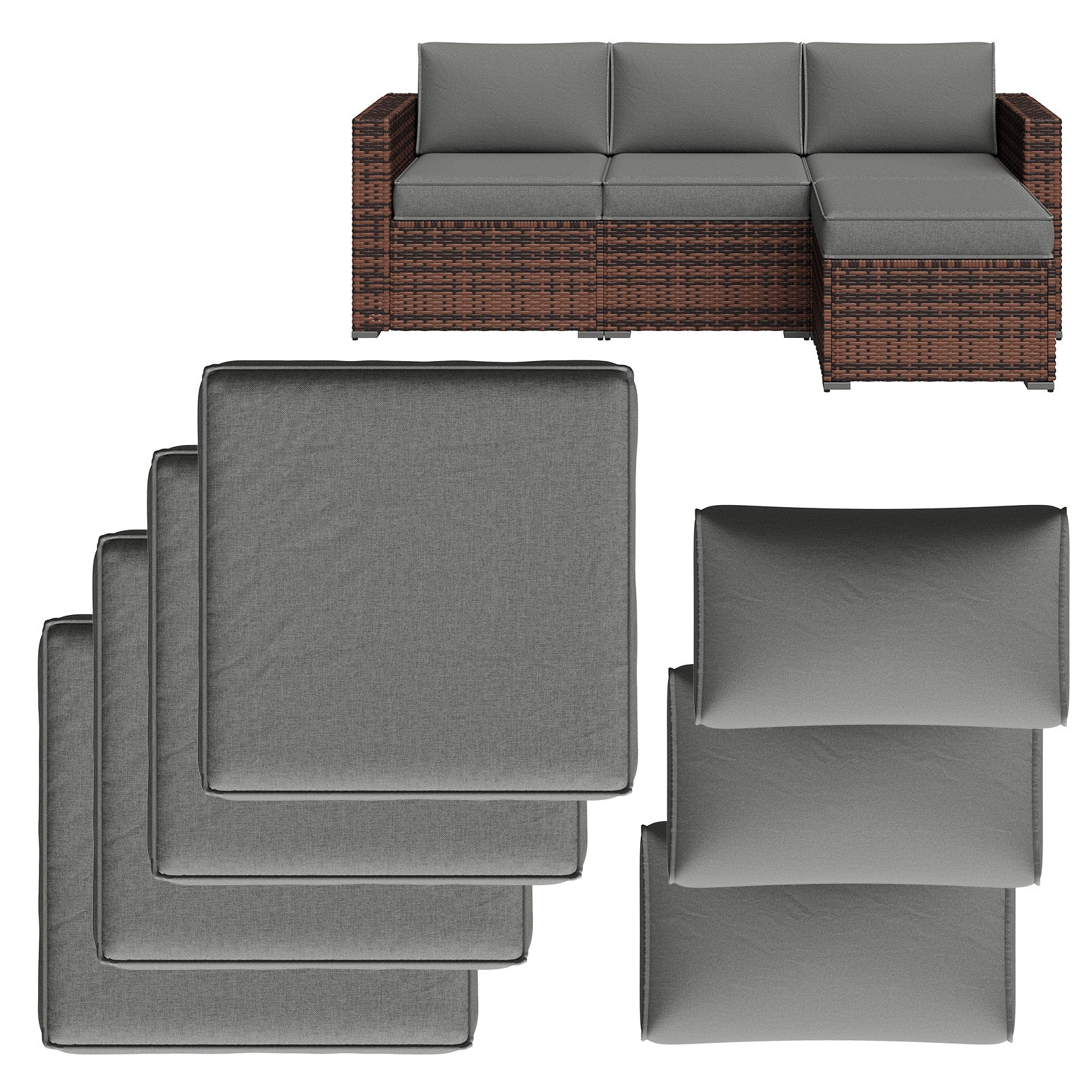 Breezestival Replacement Cushions for Outdoor Furniture, 7-Piece Outdoor Cushions for Patio Furniture, Deep Seat, Waterproof & Fade Resistant Couch Cushion for 4-Seat Patio Conversation Sets, Grey