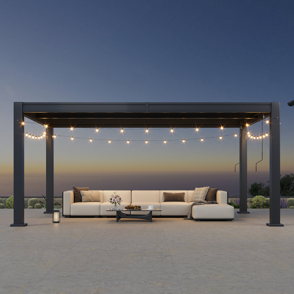 LazySunsets Louvered Pergola 10x16, Outdoor Pergola with Adjustable Louvers Outdoor Gazebo with 2 Independent Adjustable Roofs, Integrated Drainage System for Patios, Deck & Backyard, Gray