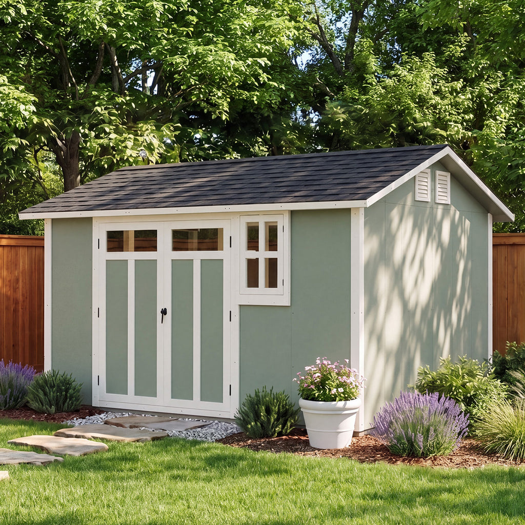 Aoxun 10x12FT Wooden Storage Shed, Premium Cedar Wood Frame