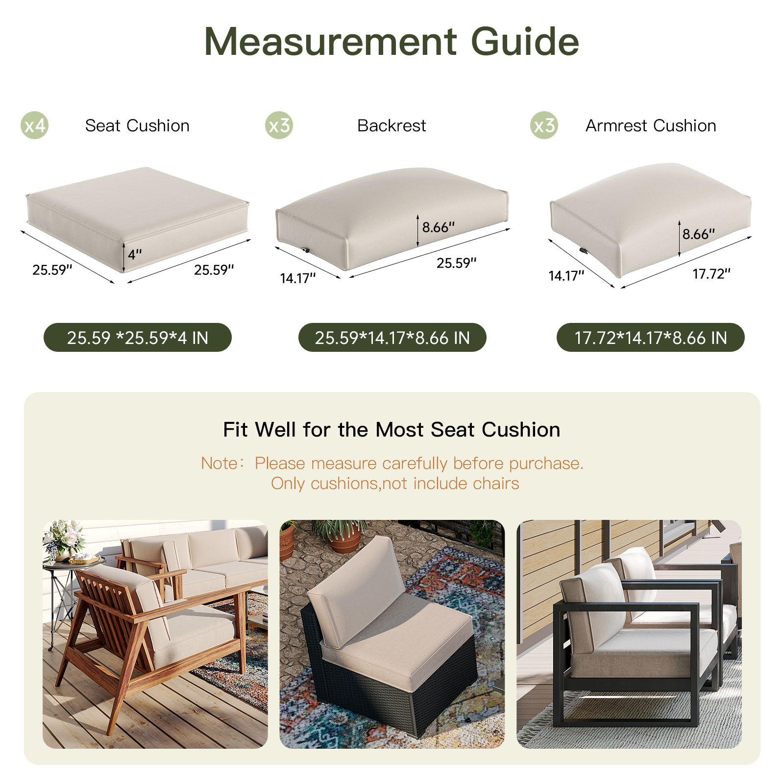 Breezestival Patio Furniture Replacement Cushions for Outdoor Furniture Set of 4, Thick Patio Sofa Cushions for Outdoor Furniture, 9-Piece Splashproof Fade Resistant Cushions for Outdoor Couch