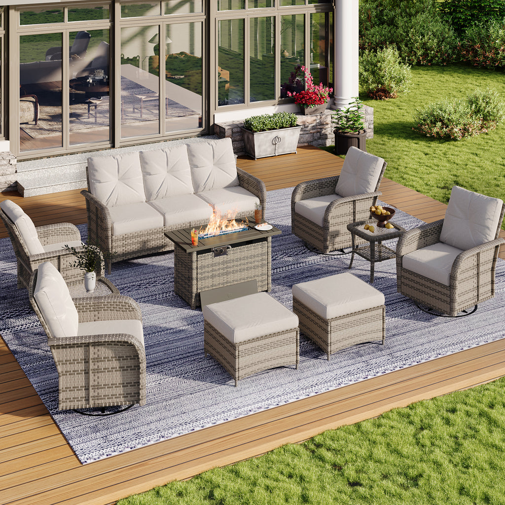 Aoxun Patio Furniture Set, Wicker Rattan Outdoor Sectional Sofa with High Back Swivel Rocker Chairs, Outdoor Patio Furniture Set