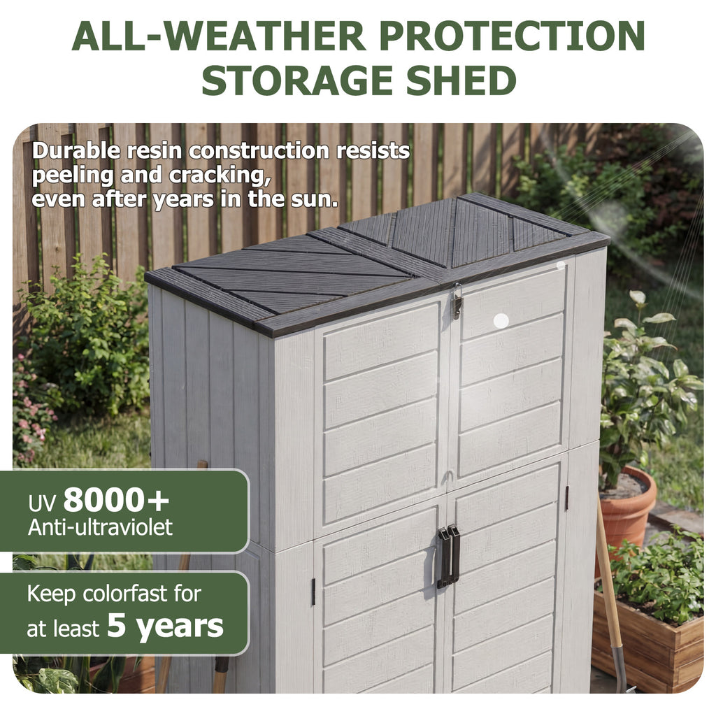 Breezestival 61 Cu.Ft Outdoor Storage Shed, Widened Outdoor Storage Cabinet Waterproof Vertical Resin Shed with Floor for Patio, Garden Tools, Pool Equipment, Easy to Assemble (White)