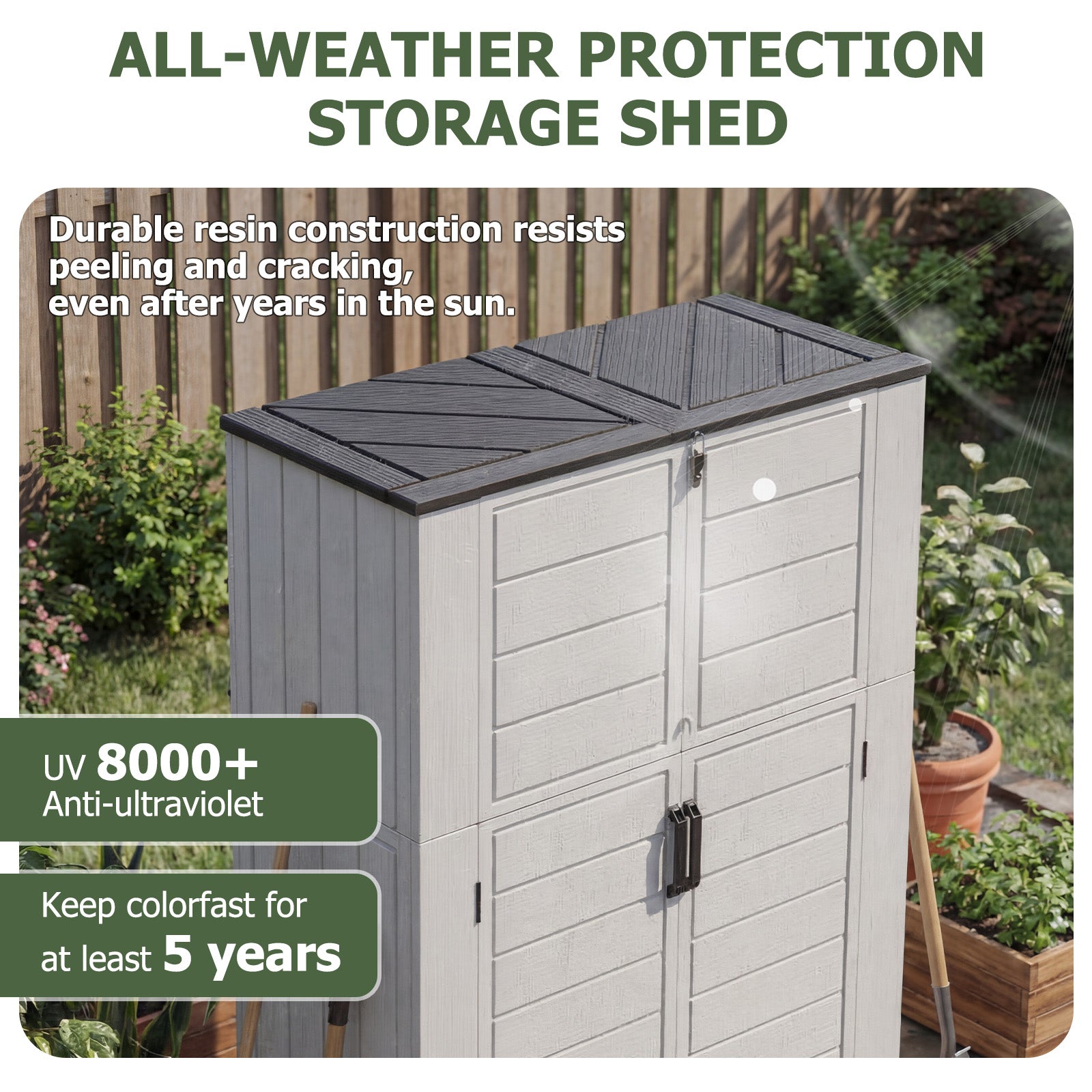 Breezestival 61 Cu.Ft Outdoor Storage Shed, Widened Outdoor Storage Cabinet Waterproof Vertical Resin Shed with Floor for Patio, Garden Tools, Pool Equipment, Easy to Assemble (White)