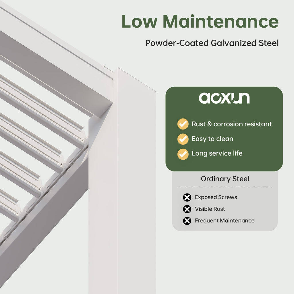 Aoxun Louvered Pergola 10x16, White Outdoor Pergola for Patio，0-90° Dual-Zone Louvers | Hidden Drainage System | Galvanized Steel Frame | 63.5 MPH Wind Rated | 3.8" Thick Posts