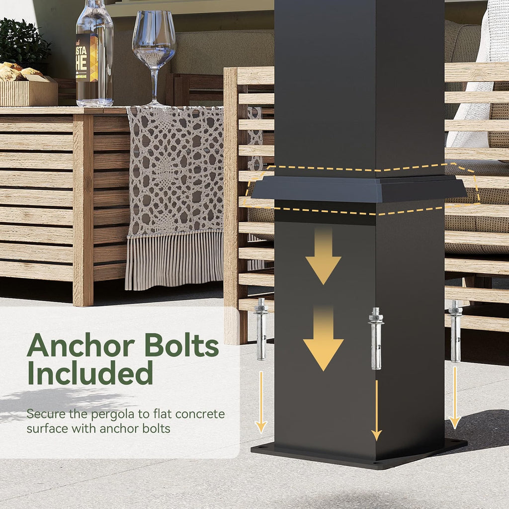 Aoxun 8x5 Grill Pergola, Louvered Pergola with 2 Side Shelves, Gray，Adjustable Louvered Roof 0-90° | Hidden Drainage System | Galvanized Steel Frame | Outdoor BBQ Station | 3.8" Thick Posts