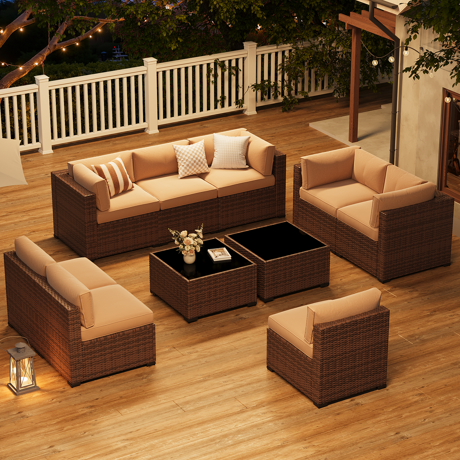 LazySunsets 7-Piece Patio Furniture Set, Wicker Rattan Outdoor Furniture with Thick Cushions, Patio Conversation Sets with Coffee Table, Outdoor Sectional Couch Sofa with Waterproof Cover