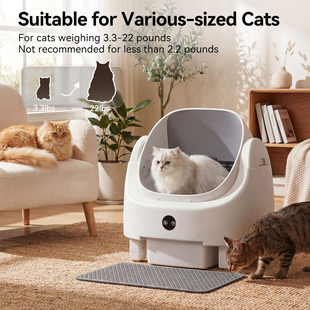 Nordivale Automatic Litter Box App Control Self Cleaning Litter Box Odor Control＆Safety Protection for Multiple Cats with Garbage Bag, Cat Litter Mat and Fragrance Box