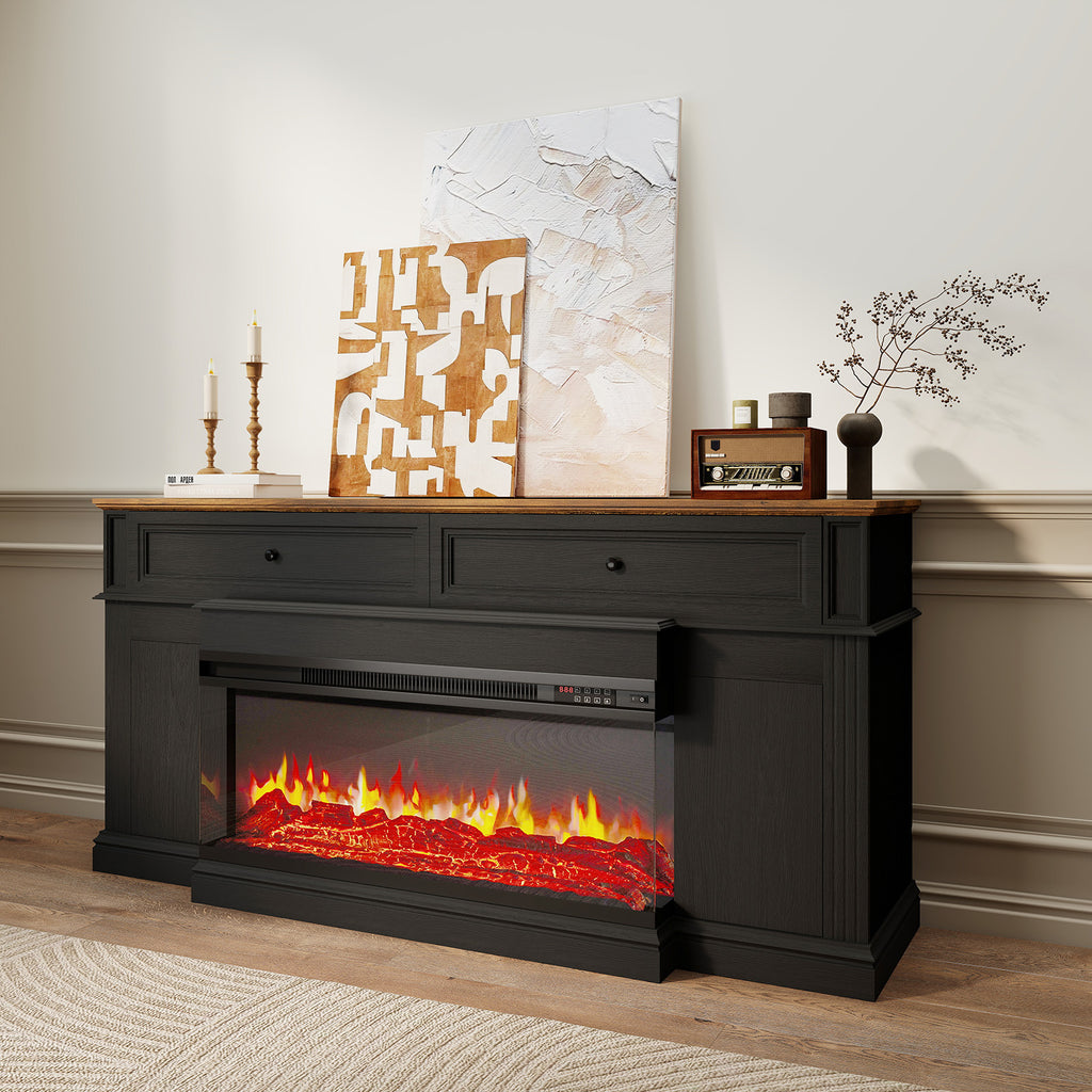 Breezestival Electric Fireplace TV Stand with 3-Sided Fireplace, 63" Entertainment Center for TVs up to 70", Modern Media Console with Large Storage, Black