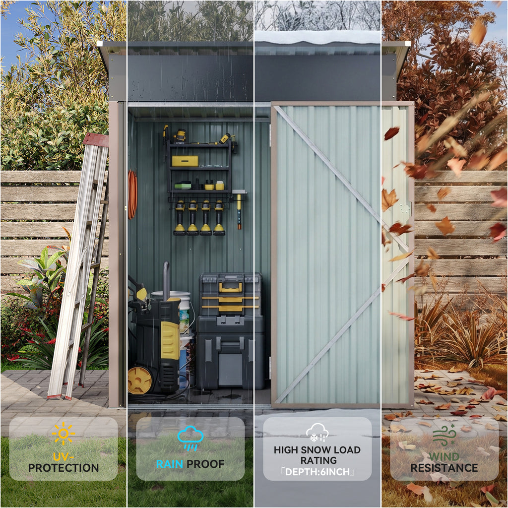 Aoxun 5x3 Ft Outdoor Storage Cabinet - Waterproof Storage Shed with Floor, Small Metal Garden Shed with Lockable Doors & Slooping Roof for Backyard, Patio, Poolside, Brown