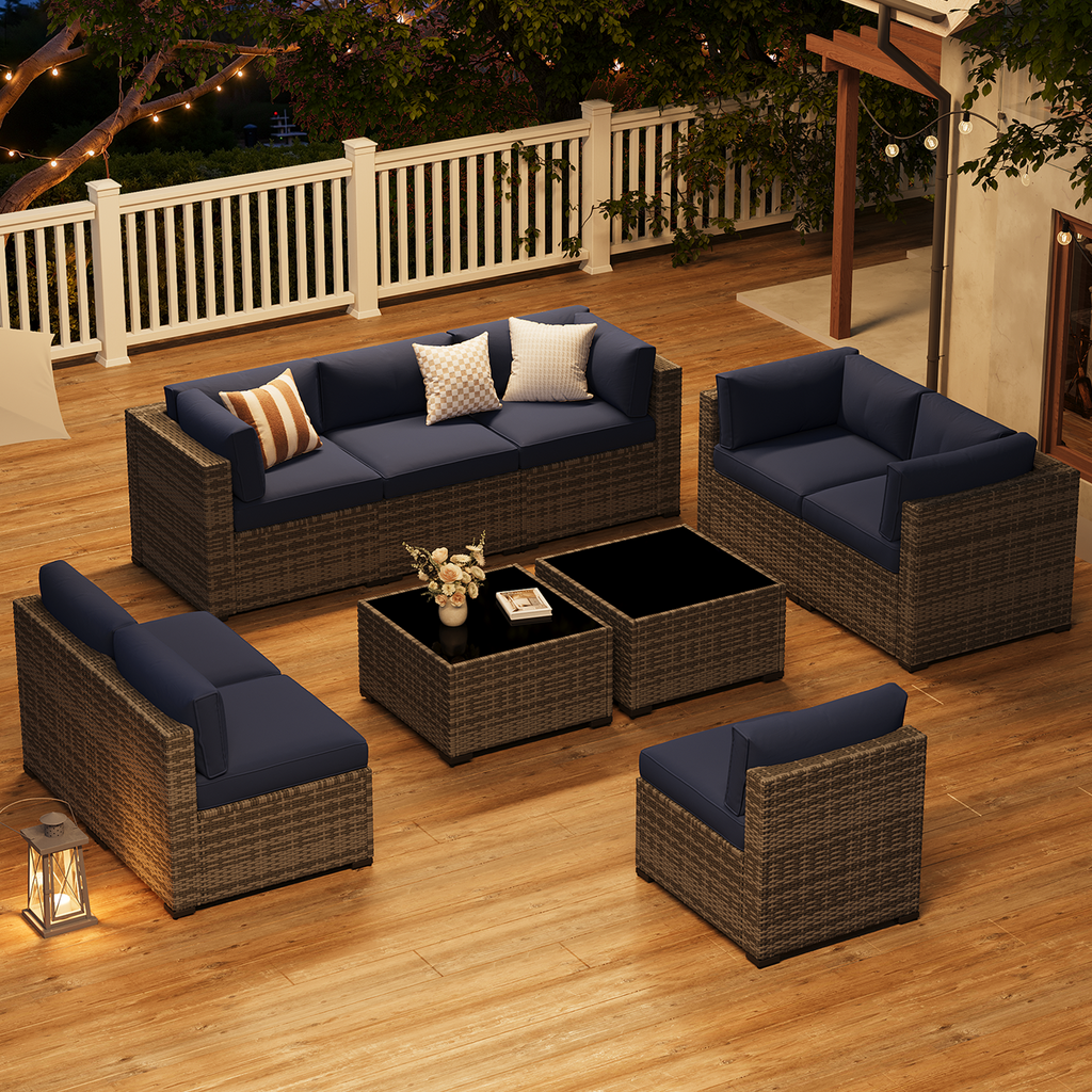 LazySunsets 7-Piece Patio Furniture Set, Wicker Rattan Outdoor Furniture with Thick Cushions, Patio Conversation Sets with Coffee Table, Outdoor Sectional Couch Sofa with Waterproof Cover