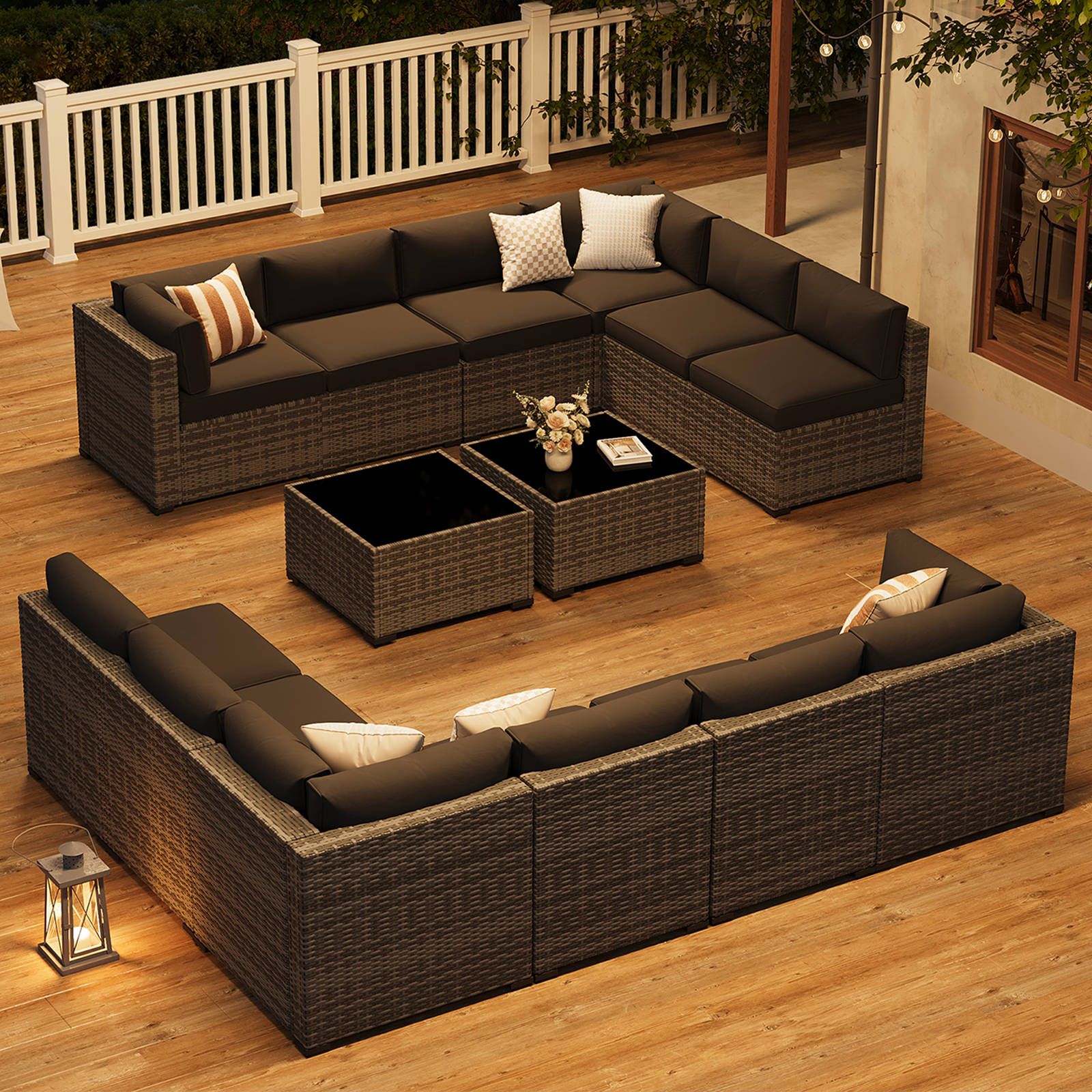 LazySunsets 7-Piece Patio Furniture Set, Wicker Rattan Outdoor Furniture with Thick Cushions, Patio Conversation Sets with Coffee Table, Outdoor Sectional Couch Sofa with Waterproof Cover