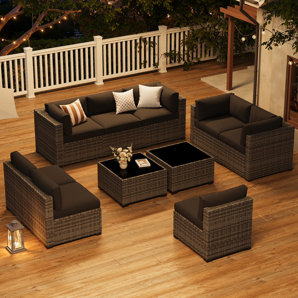 LazySunsets 7-Piece Patio Furniture Set, Wicker Rattan Outdoor Furniture with Thick Cushions, Patio Conversation Sets with Coffee Table, Outdoor Sectional Couch Sofa with Waterproof Cover