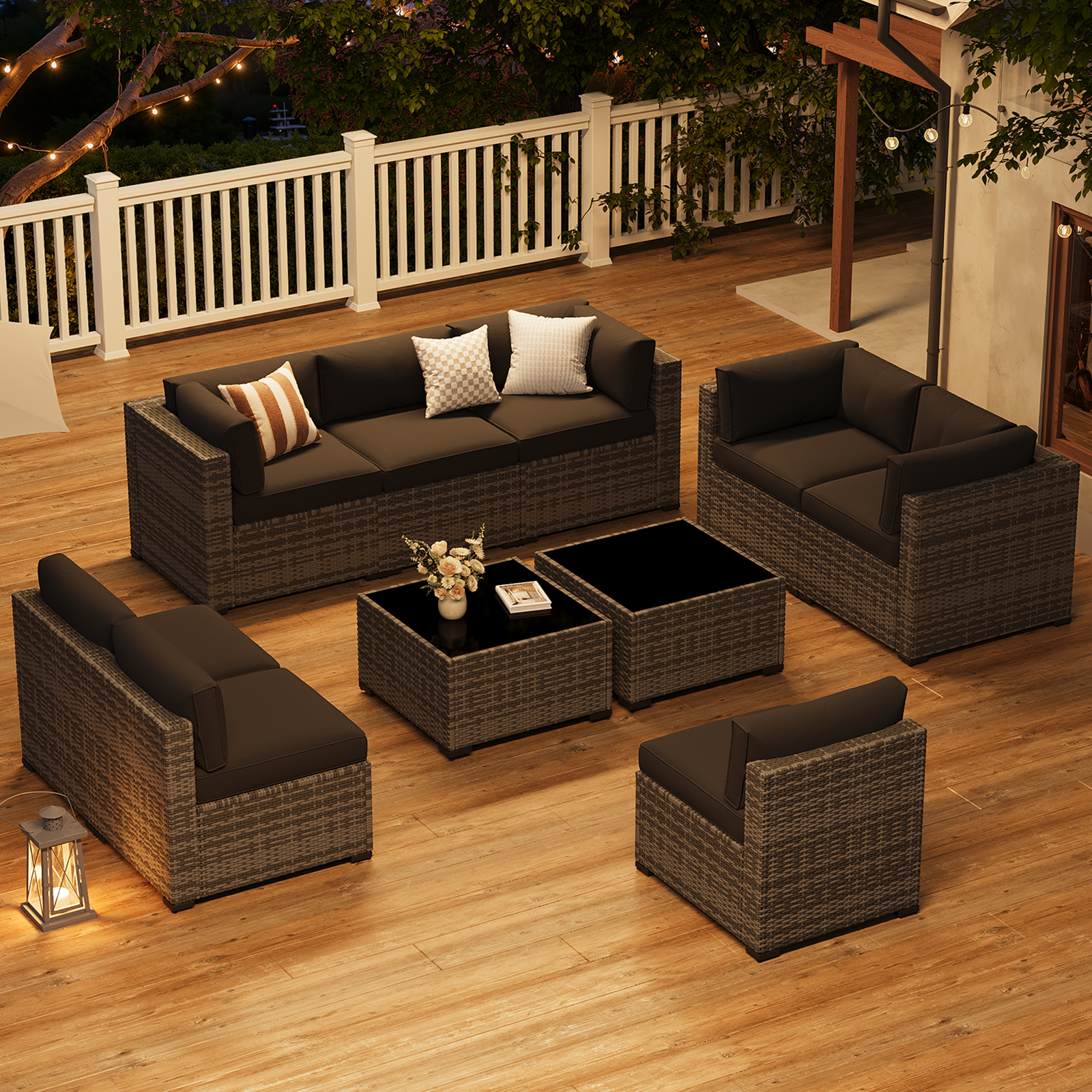 LazySunsets 7-Piece Patio Furniture Set, Wicker Rattan Outdoor Furniture with Thick Cushions, Patio Conversation Sets with Coffee Table, Outdoor Sectional Couch Sofa with Waterproof Cover