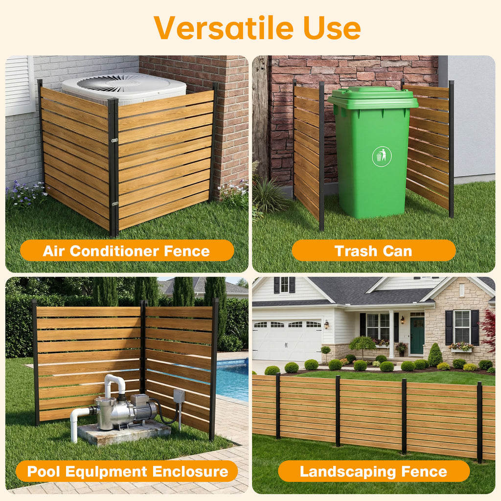 Aoxun 2 Panels Wood Privacy Screen, 41" x 38" No-Dig Outdoor Air Conditioner Fence Trash Cans, Weather-Resistant Wooden Sectional Fencing for Garden, Patio, and Backyard Privacy