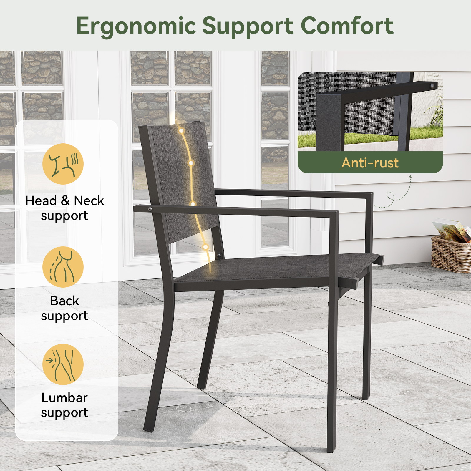 Aoxun 7-Piece Patio Table and Chairs Set for 6, All Weather Outdoor Dining Set with 6 Textilene Chairs and 1 Rectangular Metal Table, Patio Dining Sets for Backyard, Garden and Poolside