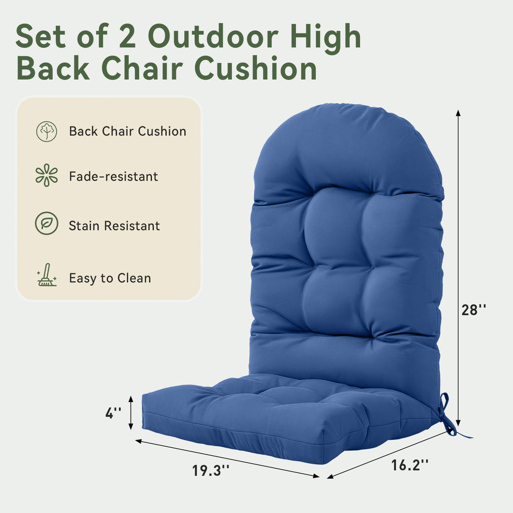 Aoxun Adirondack Chair Cushion, Indoor/Outdoor Rocking Chair Cushion with Ties, Thickened High Back Patio Chair Cushions with High Elasticity PP Cotton Water-Resistant, 2-Pack, Grey
