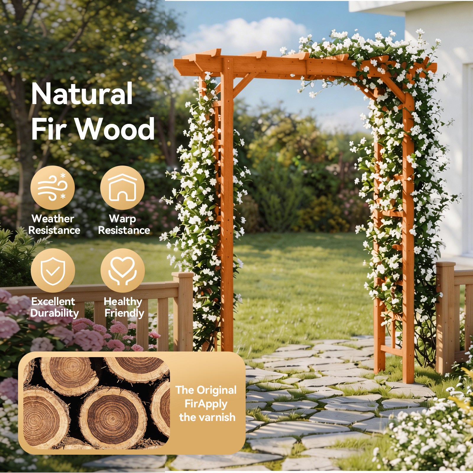 Aoxun 85" Wooden Garden Arbor, Wedding Arbor Arch for Ceremony, Arch Trellis for Climbing Plant Outdoor, Pergola Archway Decor for Garden, Backyard and Lawn, Brown