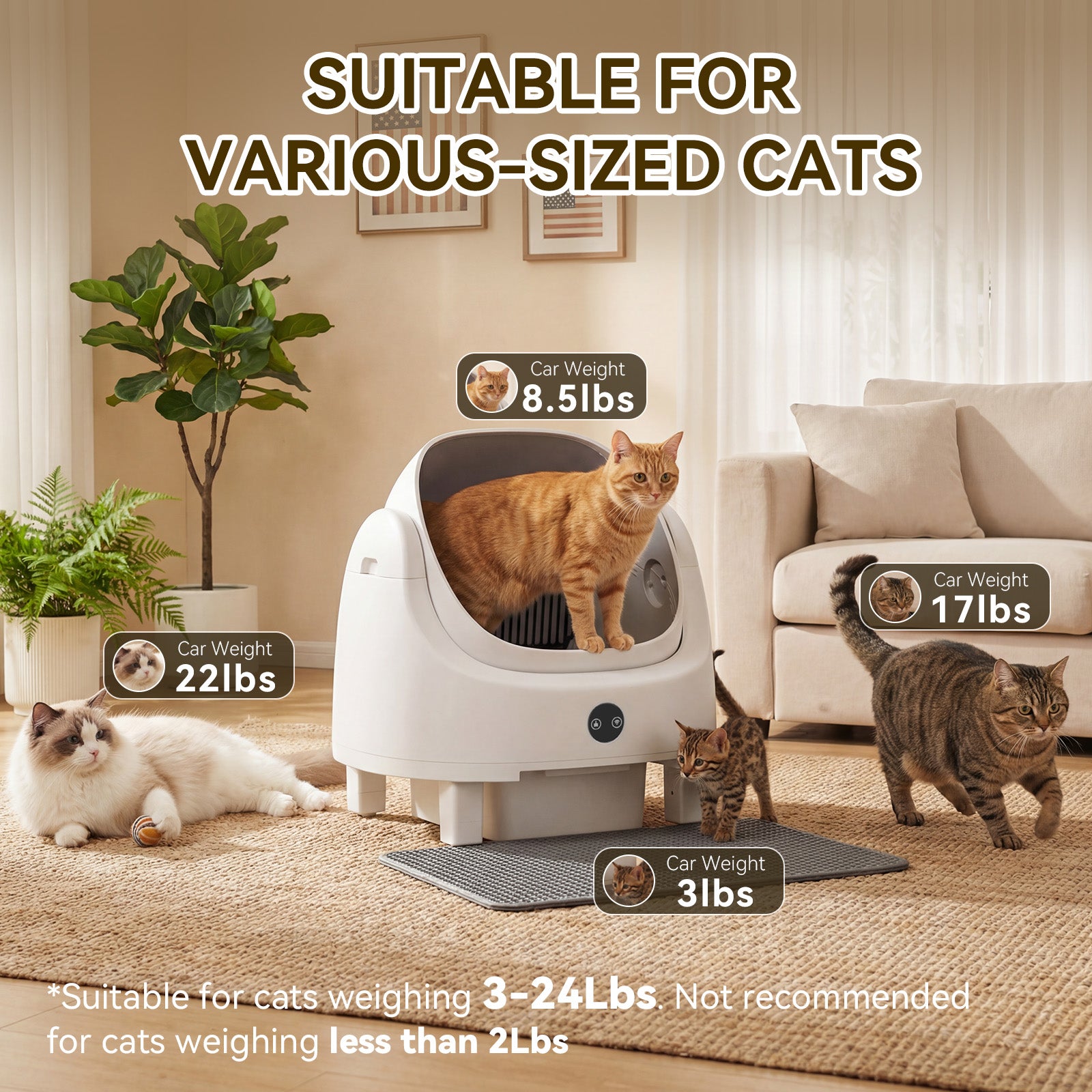 Nordivale Self Cleaning Litter Box Safety Protection and Odor Control Automatic Litter Box App Control for Cats with Cat Litter Mat, Garbage Bag ＆ Scented Box