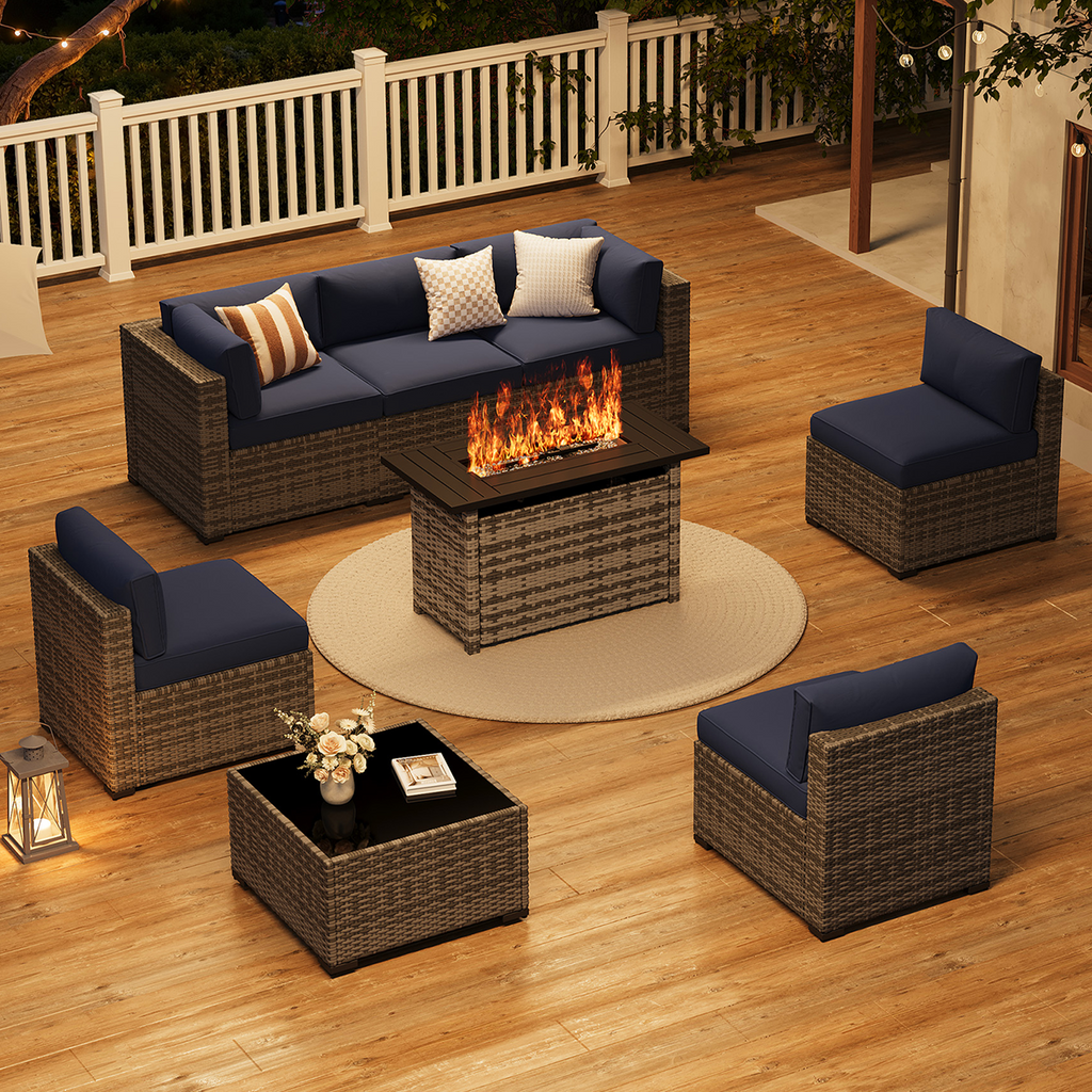 LazySunsets 7-Piece Patio Furniture Set, Wicker Rattan Outdoor Furniture with Thick Cushions, Patio Conversation Sets with Coffee Table, Outdoor Sectional Couch Sofa with Waterproof Cover
