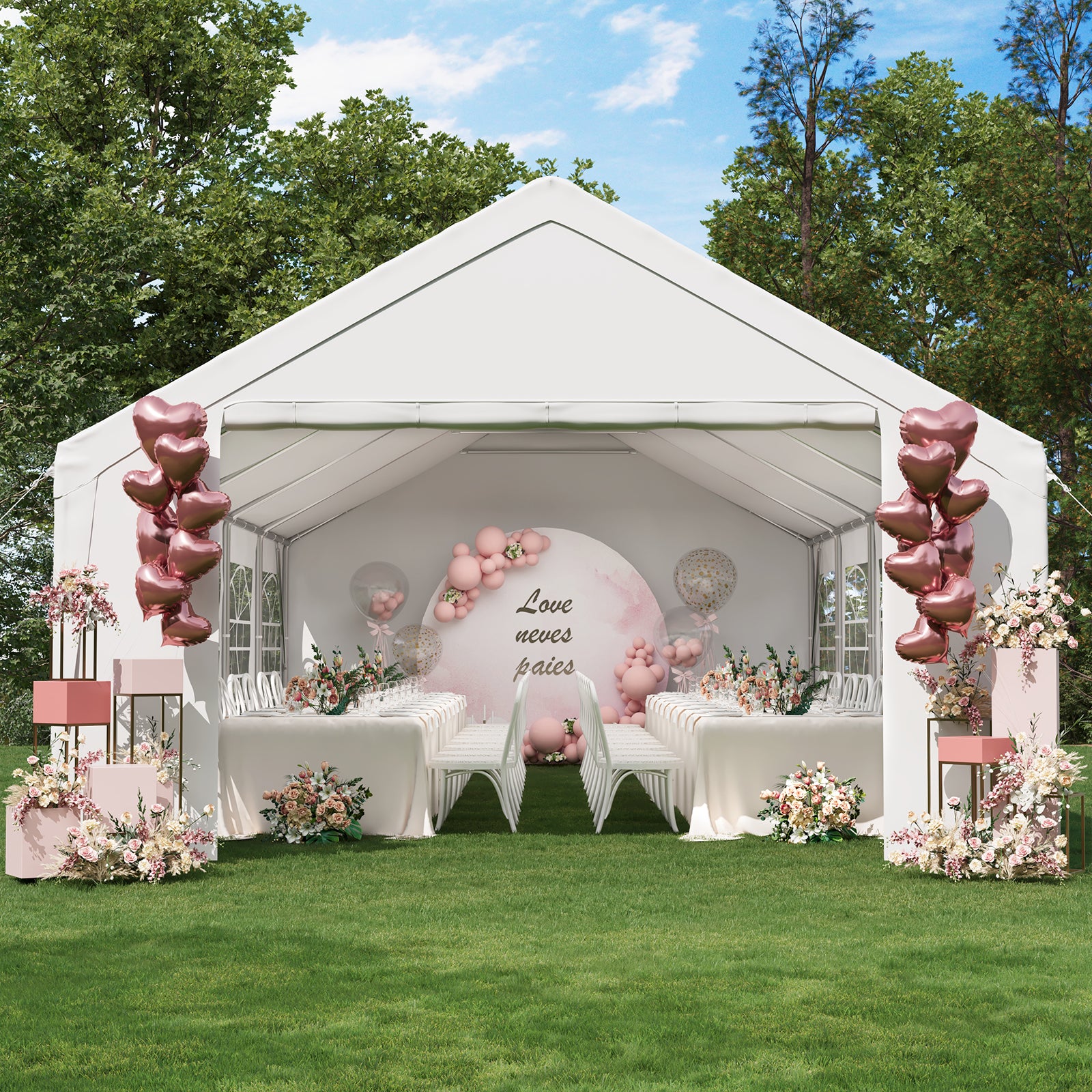 Binplax Party Tent 32x16 Canopy Heavy Duty, Waterproof Outdoor Event Tent with Removable Sidewalls & Roll-Up Door, Portable Carport for Wedding, BBQ, Camping, Birthday Party