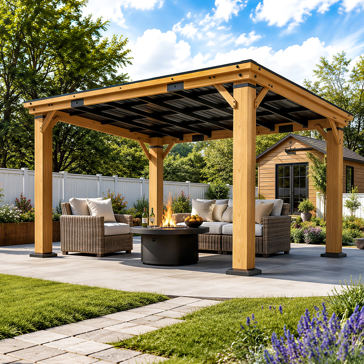Aoxun 12' x 20' Cedar Wood Outdoor Gazebo with Galvanized Steel Slope Roof