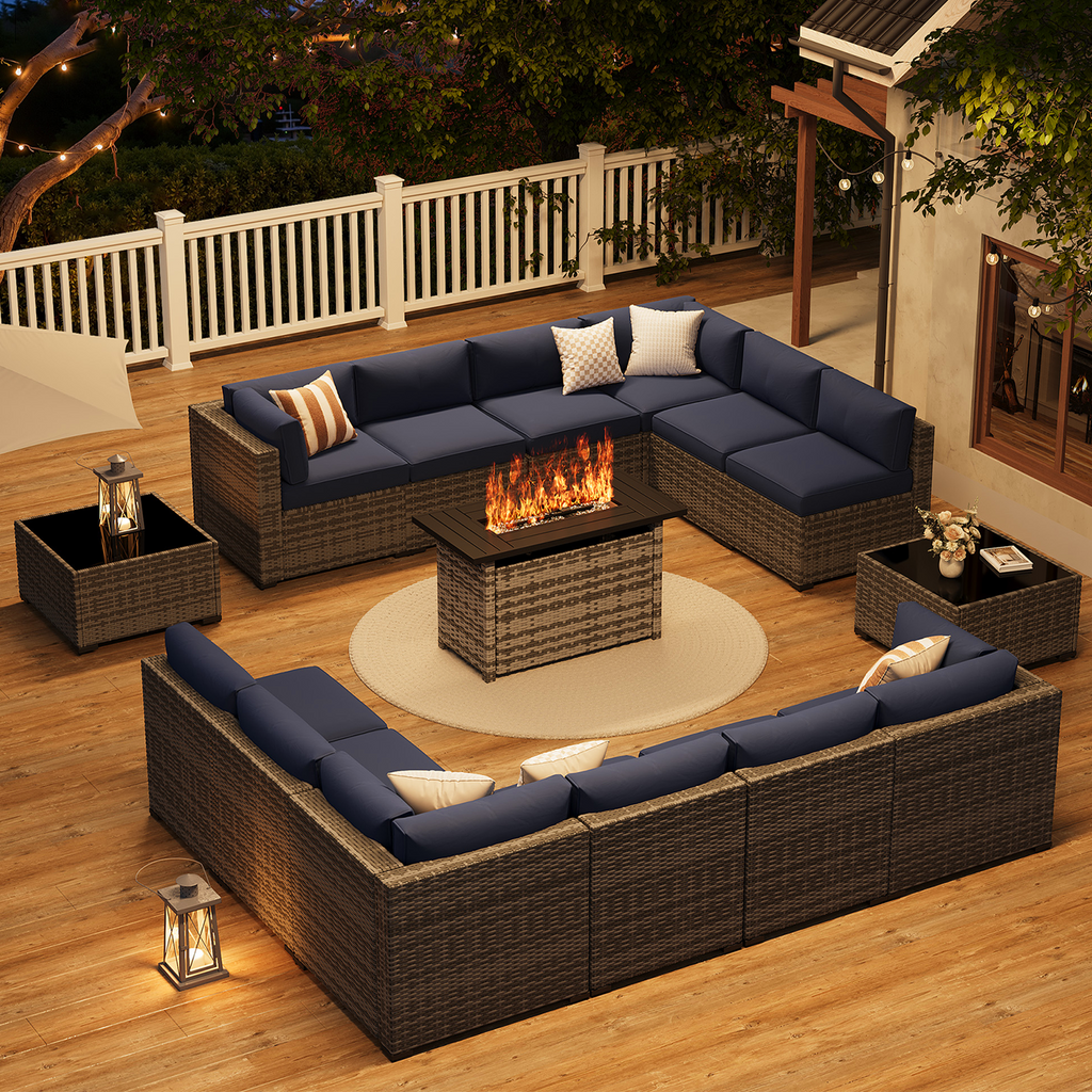 LazySunsets 7-Piece Patio Furniture Set, Wicker Rattan Outdoor Furniture with Thick Cushions, Patio Conversation Sets with Coffee Table, Outdoor Sectional Couch Sofa with Waterproof Cover
