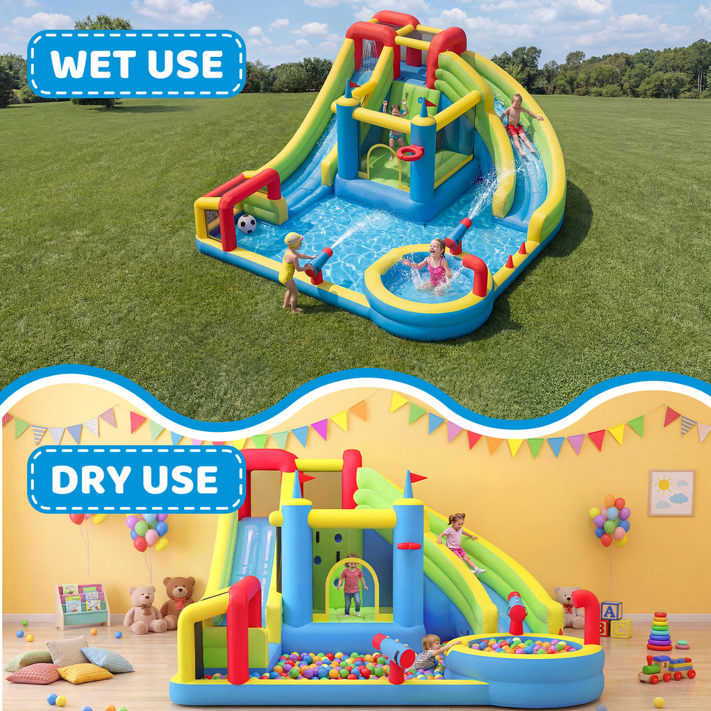 SunSwell Inflatable Water Slide for Kids Backyard with 450W Blower, Jumping Castle with Water Slide, Water Park Bounce House for Indoor and Outdoor Activities