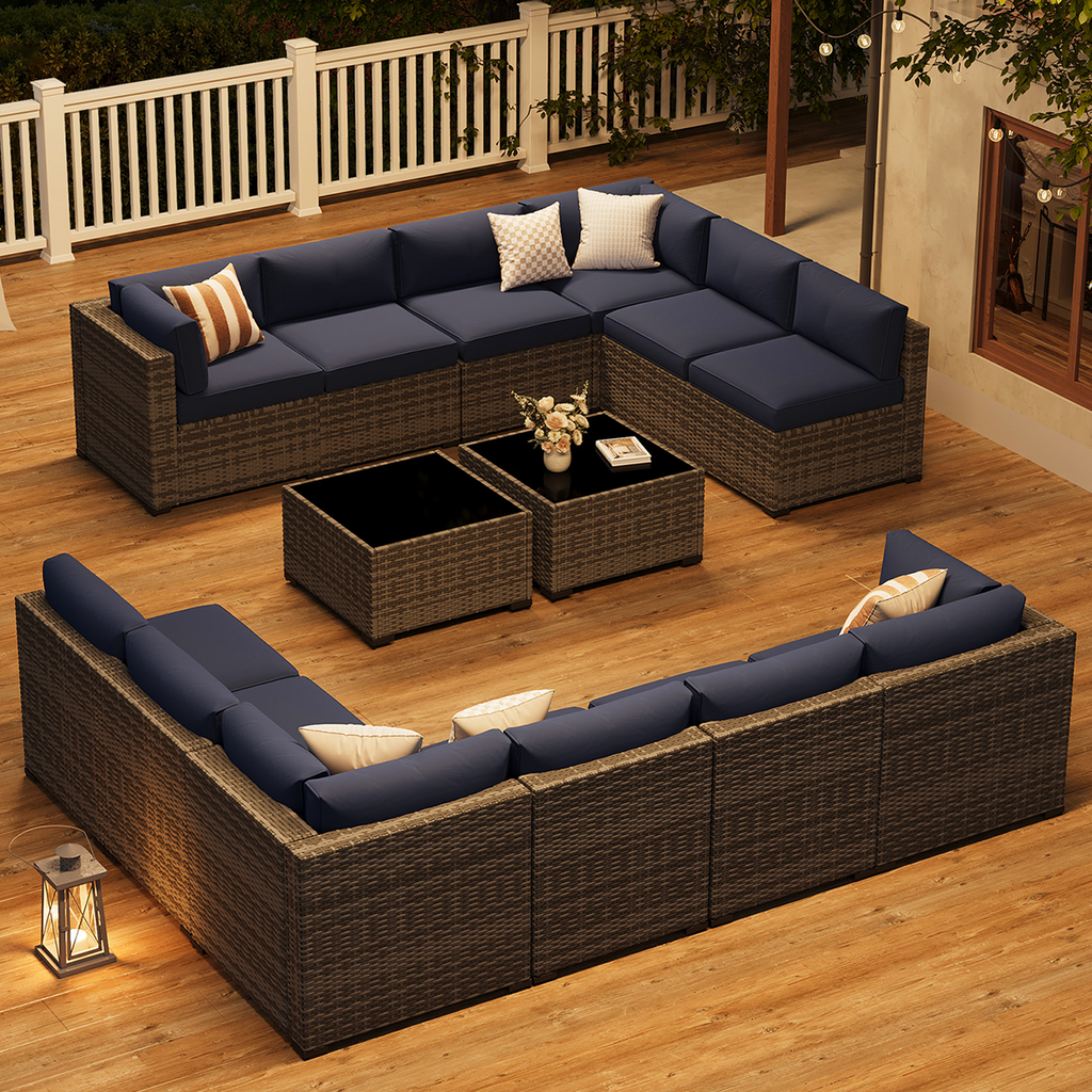 LazySunsets 7-Piece Patio Furniture Set, Wicker Rattan Outdoor Furniture with Thick Cushions, Patio Conversation Sets with Coffee Table, Outdoor Sectional Couch Sofa with Waterproof Cover