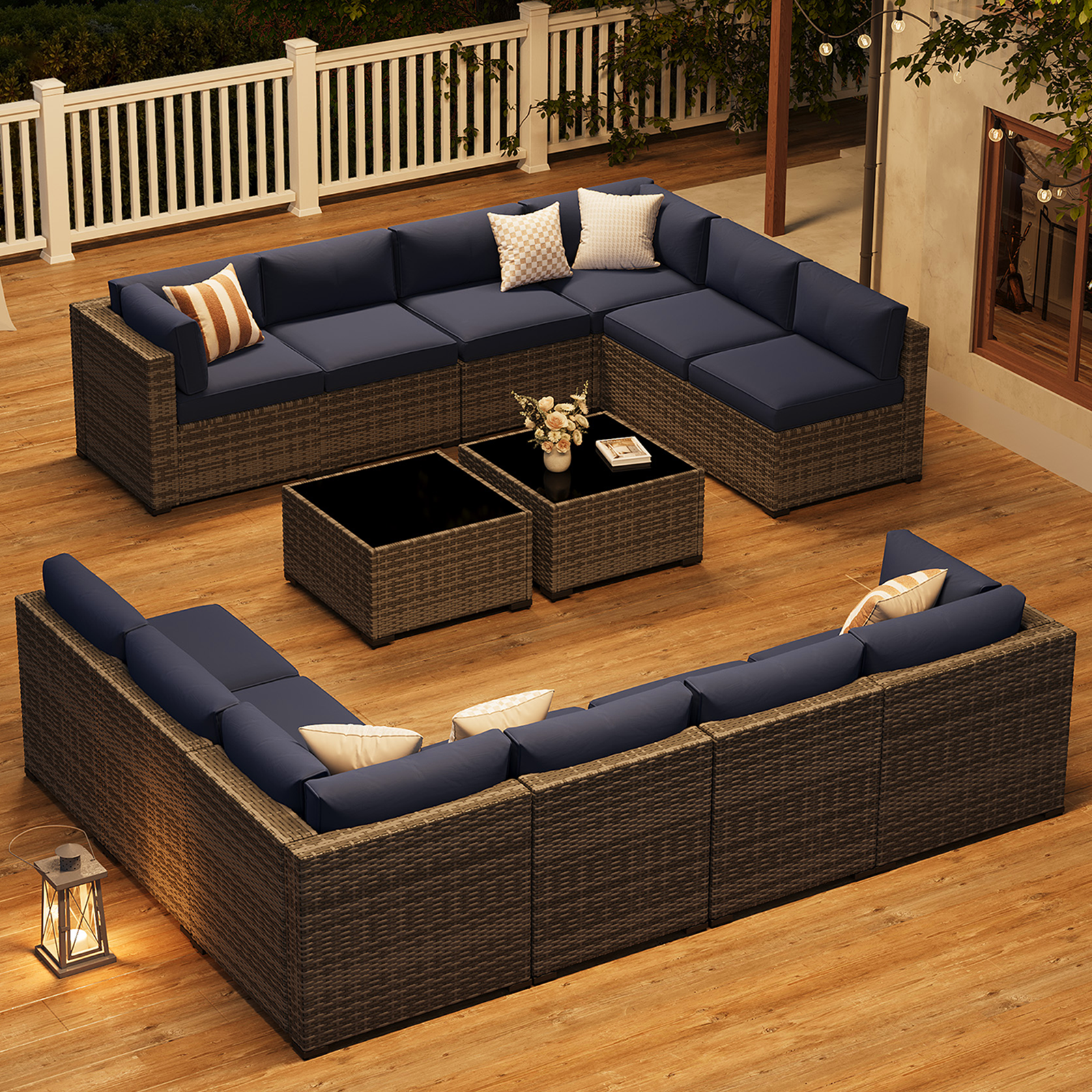 LazySunsets 7-Piece Patio Furniture Set, Wicker Rattan Outdoor Furniture with Thick Cushions, Patio Conversation Sets with Coffee Table, Outdoor Sectional Couch Sofa with Waterproof Cover