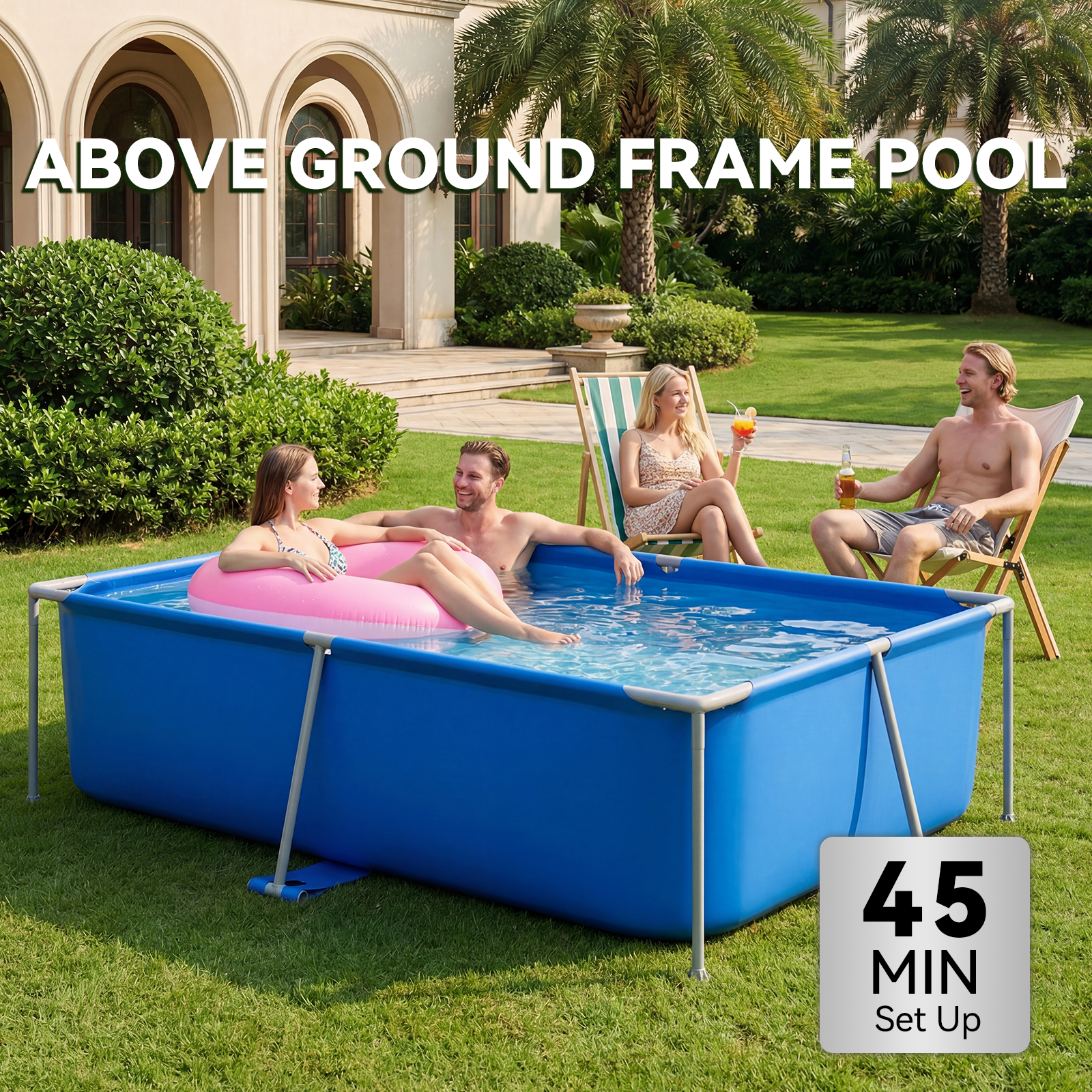 SunSwell 86" Non-Inflatable Backyard Swimming Pool for Family, Portable Above Ground Pool for Adults & Kids, Easy Setup for Outdoor, Backyard, Garden, Camping - Durable PVC